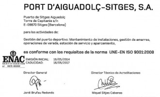 El Port de Sitges Aiguadolç obté els certificats ISO 9001 i ISO 14001